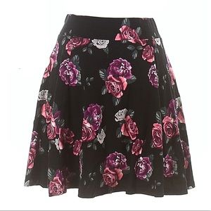 Black Mini Skirt with Rose Print
